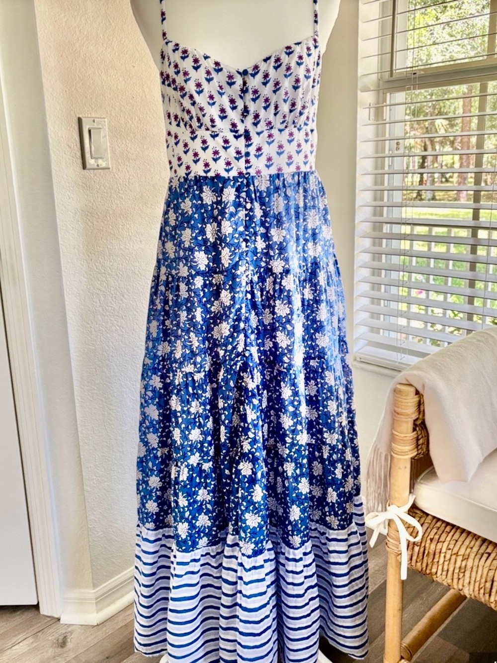 J. Crew Blue and White Cotton Voile Mixed-Print Maxi Dress